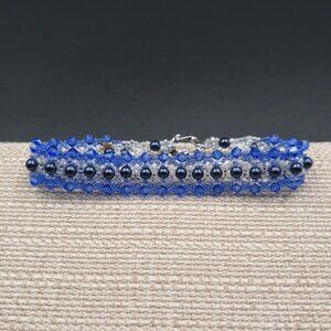 7.5 Inch Sterling Silver Faux Pearl And Beaded Handmade Bracelet B920